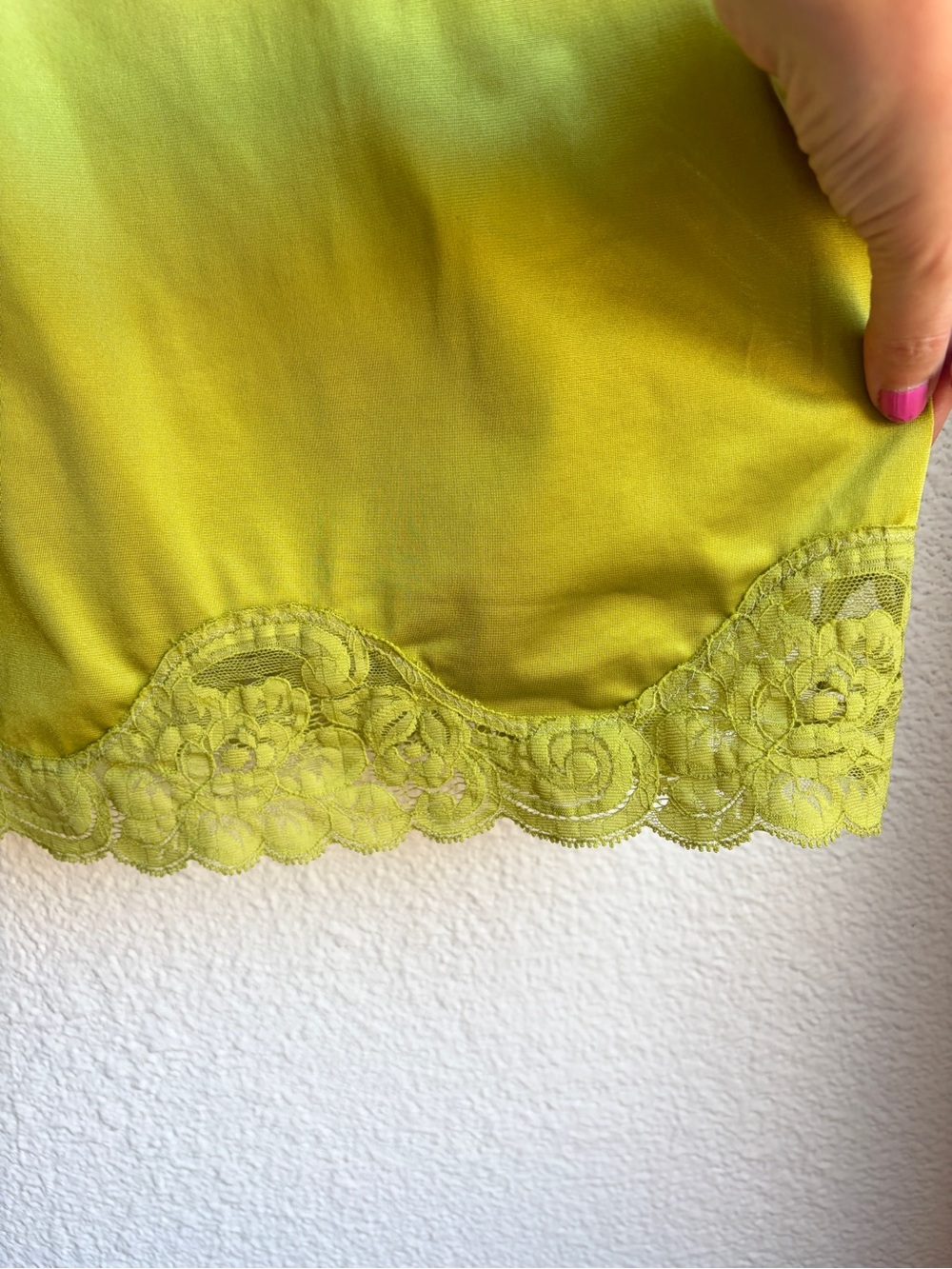 SOLD Vintage Vanity Fair Hand Dyed Chartreuse Slip Dress - Picture 4 of 7